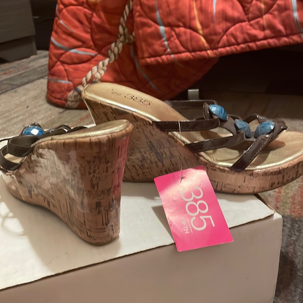 Wedges for women tan and turquoise size 9